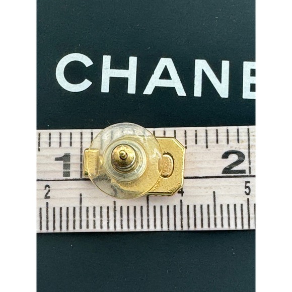 Chanel CC No 5 Perfume Bottle Stud Earrings Gold Tone White Enamel 25C Authentic - Picture 5 of 5